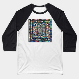 Splatter Paint on Concentric Squares, Spray Paint Rainbow Pattern Baseball T-Shirt